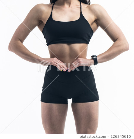 athletic female body, fitness woman, athletic girl torso on white background athletic female body, fitness woman, athletic girl torso on white background 126245610