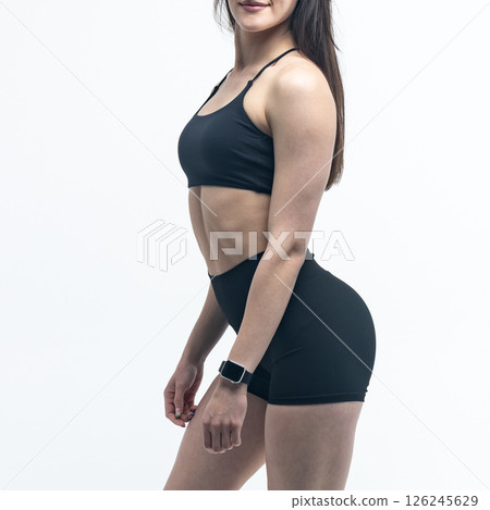athletic female body, fitness woman, athletic girl torso on white background athletic female body, fitness woman, athletic girl torso on white background 126245629