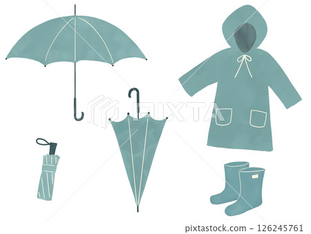 Watercolor style rainy season illustration set Watercolor style rainy season illustration set 126245761