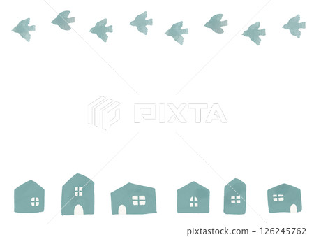 斯堪的納維亞水彩鳥和房子插圖框架 斯堪的納維亞水彩鳥和房子插圖框架 126245762