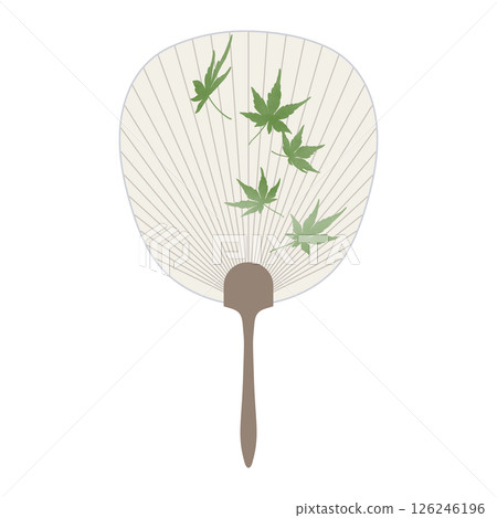 A green fan with autumn leaves painted in watercolor 126246196