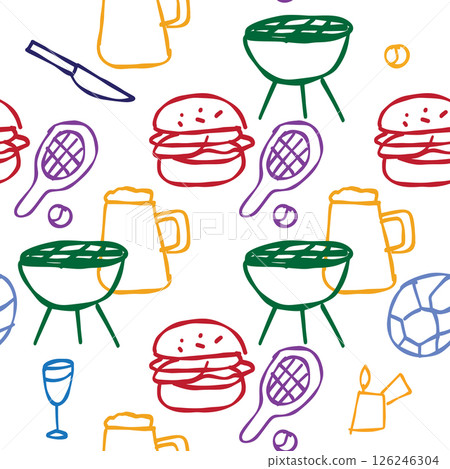 Seamless pattern with barbecue, sports, and Seamless pattern with barbecue, sports, and 126246304
