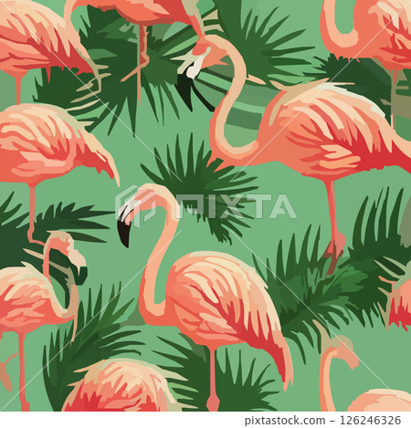 大量粉紅色火烈鳥的向量插圖 126246326