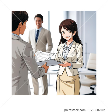 Woman working in an office AI anime style business scene illustration 126246404