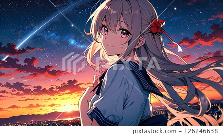 A silver-haired girl illuminated by the stars 126246638