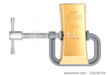 C-Clamp Compressing a Gold Bar. 3D rendering 126246749