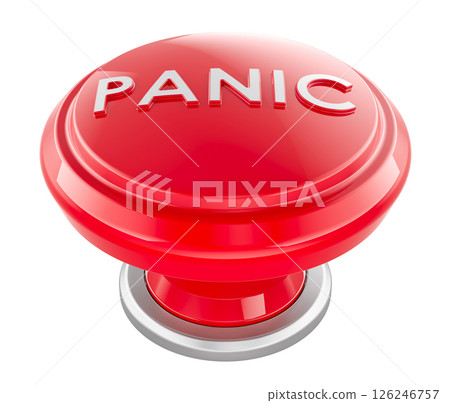 Panic red push button. 3D rendering Panic red push button. 3D rendering 126246757