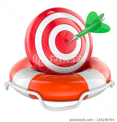 Target with arrows inside lifebelt, 3D rendering 126246764