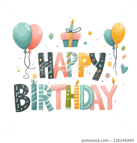 Happy Birthday colorful watercolor inscription. Happy Birthday colorful watercolor inscription. 126246899