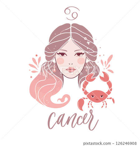 Zodiac girl Cancer. Vector astrological signs as a beautiful woman. Future telling, horoscope, alchemy, spirituality, occultism, fashion. 126246908