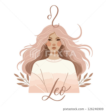 Zodiac girl Leo. Vector astrological signs as a beautiful woman. Future telling, horoscope, alchemy, spirituality, occultism, fashion. 126246909