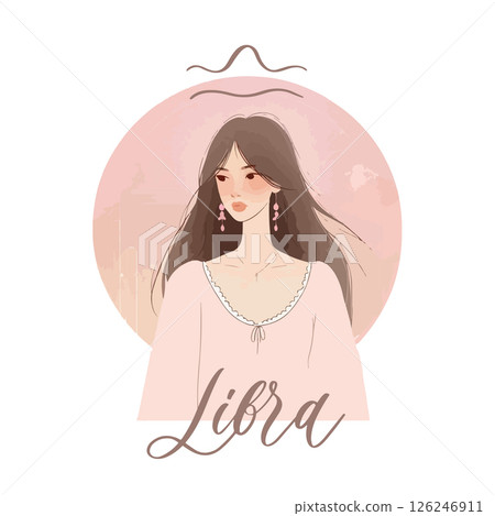 Zodiac girl Libra. Vector astrological signs as a beautiful woman. Future telling, horoscope, alchemy, spirituality, occultism, fashion. Zodiac girl Libra. Vector astrological signs as a beautiful woman. Future telling, horoscope, alchemy, spirituality, occultism, fashion. 126246911