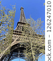 The Eiffel Tower seen from a clear sky 126247010