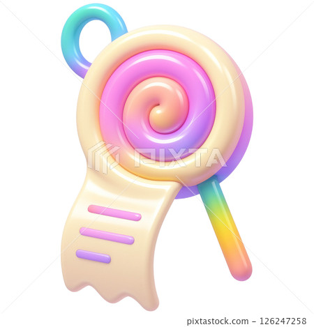 colorful 3D cartoon lollipop in plastic style with shopping theme creates playful vibe 126247258