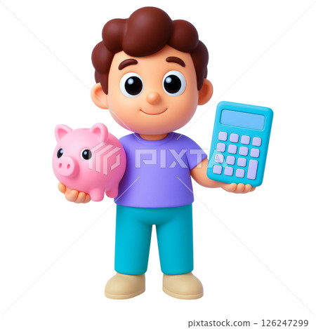 Flood insurance safety is important for financial planning and peace of mind, illustrated by child holding piggy bank and calculator 126247299