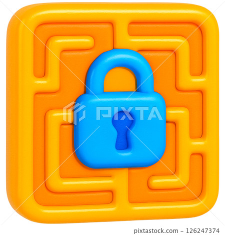 3D illustration of blue lock on orange maze symbolizing cybersecurity concepts 3D illustration of blue lock on orange maze symbolizing cybersecurity concepts 126247374