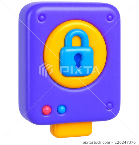 vibrant 3D illustration of padlock symbolizing cybersecurity with colorful design 126247376