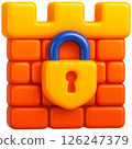 vibrant 3D illustration of castle wall with padlock symbolizing cybersecurity 126247379