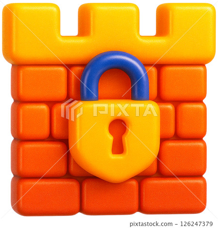 vibrant 3D illustration of castle wall with padlock symbolizing cybersecurity vibrant 3D illustration of castle wall with padlock symbolizing cybersecurity 126247379