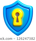 vibrant 3D shield with keyhole symbolizes cybersecurity protection 126247382