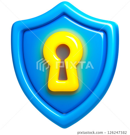 vibrant 3D shield with keyhole symbolizes cybersecurity protection vibrant 3D shield with keyhole symbolizes cybersecurity protection 126247382