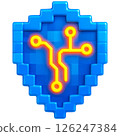 3D shield with glowing circuit design symbolizes cybersecurity protection 126247384