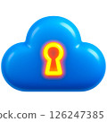 3D cloud icon with glowing keyhole symbolizes cybersecurity 126247385