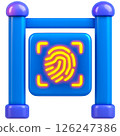 vibrant 3D illustration of fingerprint icon symbolizing cybersecurity with blue frame and glowing orange details 126247386
