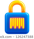 vibrant 3D lock icon symbolizes cybersecurity with glowing design 126247388