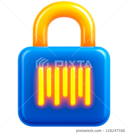 vibrant 3D lock icon symbolizes cybersecurity with glowing design vibrant 3D lock icon symbolizes cybersecurity with glowing design 126247388