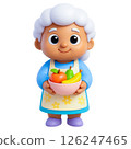 Elderly woman holding bowl of fruit with gentle smile, symbolizing safety and care, perfect for flood insurance concepts 126247465