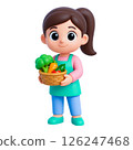 Young girl holding basket of vegetables with happy expression, promoting safety and healthy food choices for flood insurance awareness 126247468
