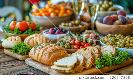 table is elegantly set for celebrating Christmas or New Year. table is elegantly set for celebrating Christmas or New Year. 126247838