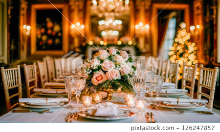 table is elegantly set for celebrating Christmas or New Year. 126247857