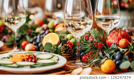 table is elegantly set for celebrating Christmas or New Year. 126247874