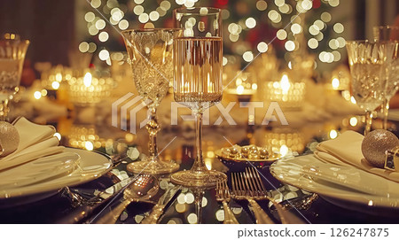 table is elegantly set for celebrating Christmas or New Year. 126247875