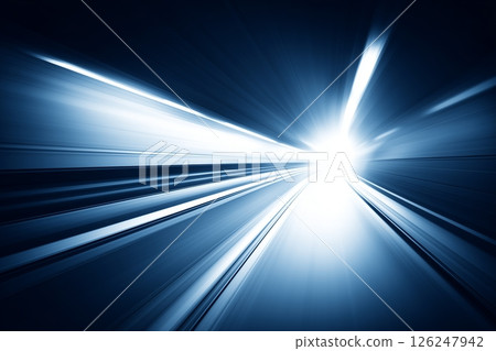 Speeding through a tunnel with motion blur and light trails 126247942