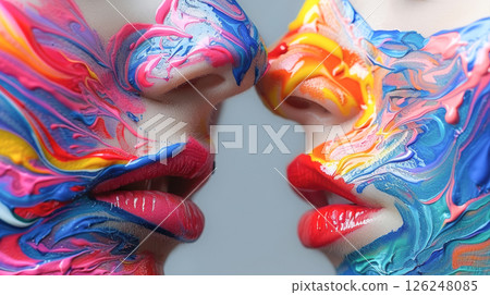 overjoyed multiethnic lesbian couple hugging and looking at each 126248085