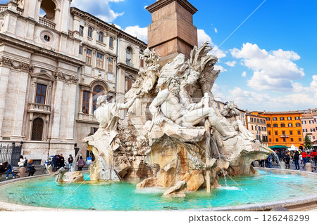 Fountain of Four Rivers (Fontana dei Quattro Fiumi) on Navona square, Rome, Italy. 126248299