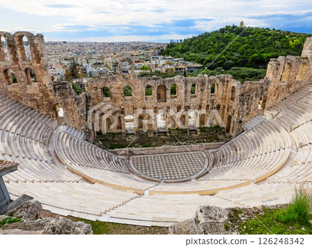 The Odeon of Herodes Atticus is a Roman theatre building on the Acropolis in Athens, Greece. The Odeon of Herodes Atticus is a Roman theatre building on the Acropolis in Athens, Greece. 126248342