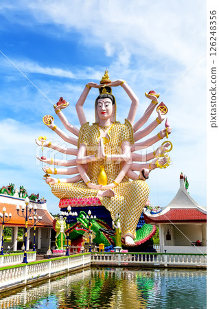 Big beautiful Guan Yin statue at Wat Plai Laem Temple in Koh Samui, Thailand. 126248356