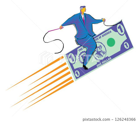 Clipart of Riding the dollar - Businessman flying carpet made of dollar currency design vector illustration Clipart of Riding the dollar - Businessman flying carpet made of dollar currency design vector illustration 126248366