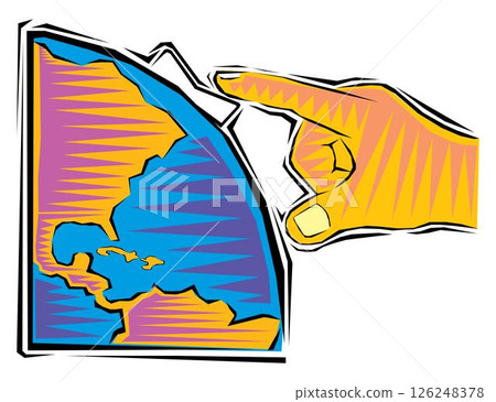 Finger touch globe earth. Single continuous line world global map graphic icon. Simple one line doodle for technology concept. i 126248378