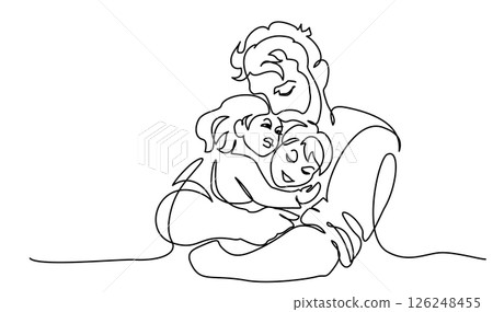 Happy Fathers Day holiday card. Dad hug his kids with big love. 126248455