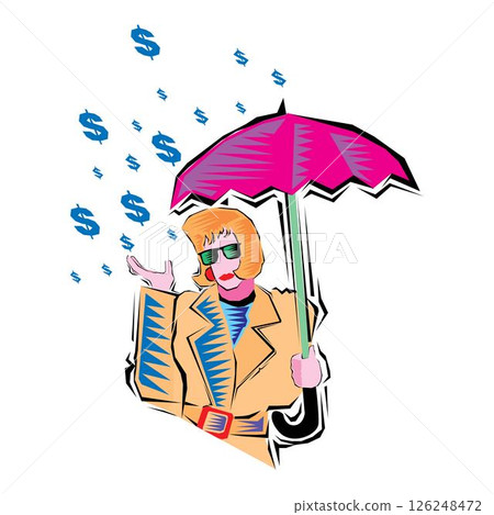 a women getting wet by money showring of money 126248472