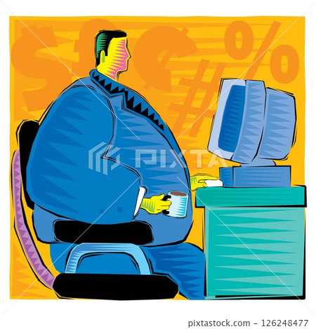 a Businessman sitting in front of the computer vector illustration. a Businessman sitting in front of the computer vector illustration. 126248477