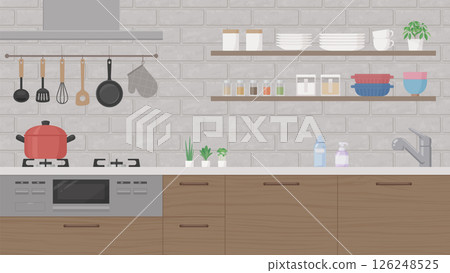 時尚廚房背景插畫_灰色_16:9 126248525