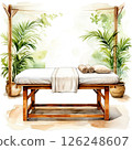Watercolor illustration: A cozy spa room featuring a massage table  126248607