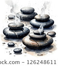 Hot black smooth stones for spa Watercolor illustration on white background 126248611