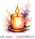 Watercolor illustration of aromatic candle, flowers around on white background. 126248614